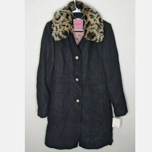 Kate Spade New York Leopard Collar Wool Trench Coat, Black, Women's M